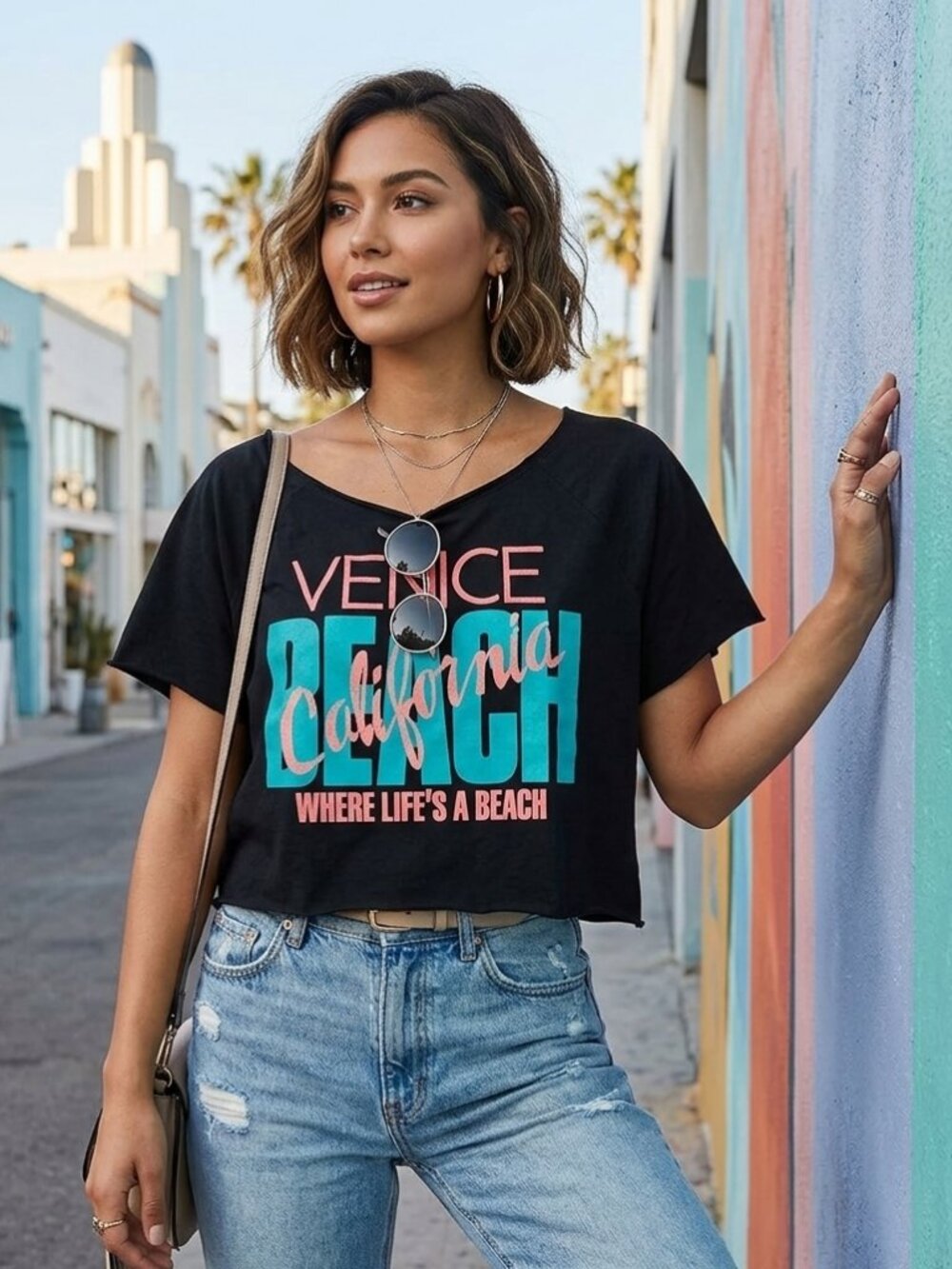 Vintage '93 Venice Muscle Beach California Women's Crop Top Sweatshirt RARE Find